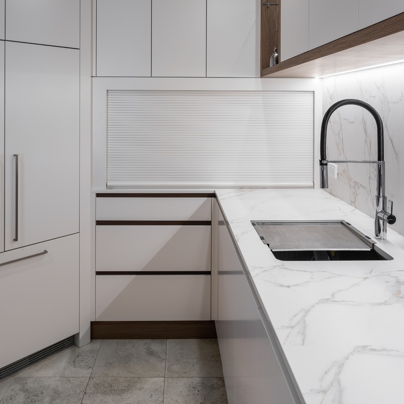 Lemari Dapur Melamin Mewah Desain Modern Kustom Papan Partikel Inti HMR