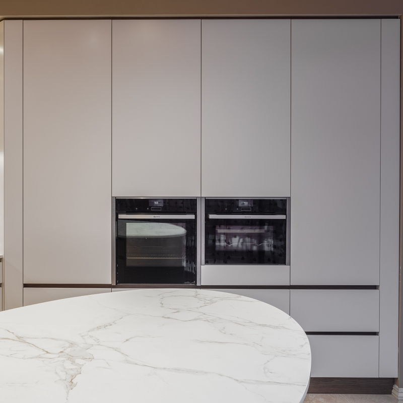 Lemari Dapur Melamin Mewah Desain Modern Kustom Papan Partikel Inti HMR