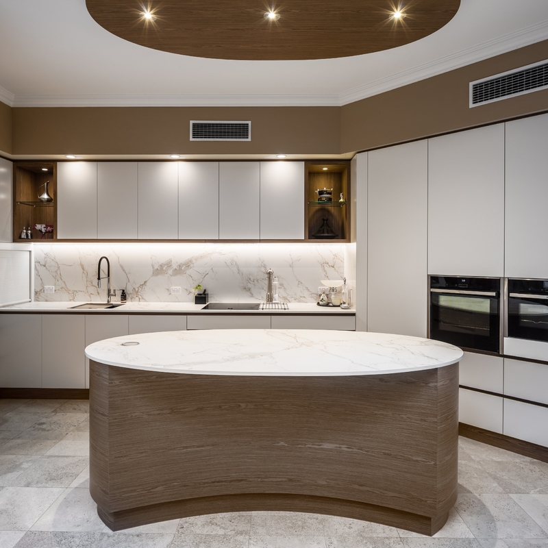 Lemari Dapur Melamin Mewah Desain Modern Kustom Papan Partikel Inti HMR