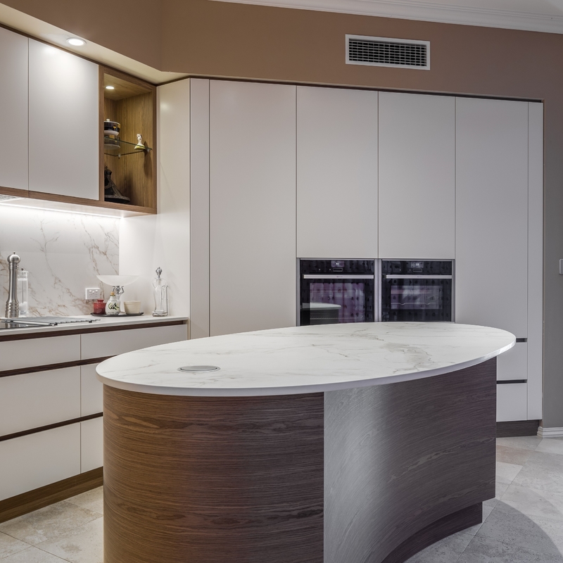 Lemari Dapur Melamin Mewah Desain Modern Kustom Papan Partikel Inti HMR