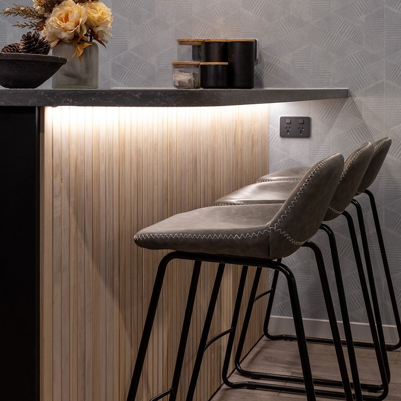 Unit Dapur Sederhana Berbentuk L Mewah Modular Hitam Tua Set Lemari Dapur Kayu Solid