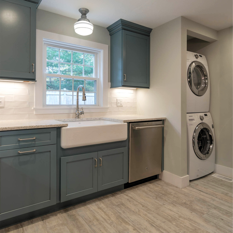 American Shaker U Shape Oasis Lacquer Blue Room Aundry Storage Cabinet Dengan Dua Mesin Cuci