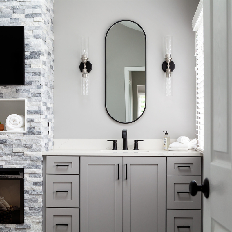 Kamar Mandi Vanity Vanity Unit Combo Neutral Grey Shaker Style Mewah Dengan 2 Pintu 6 Laci