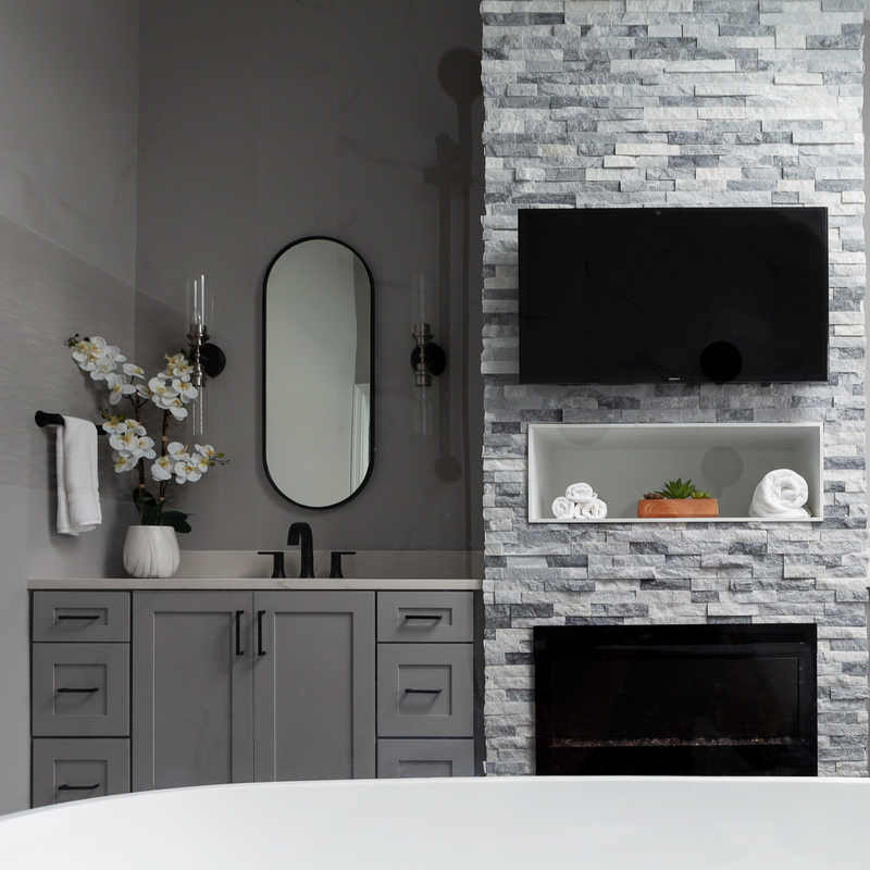 Kamar Mandi Vanity Vanity Unit Combo Neutral Grey Shaker Style Mewah Dengan 2 Pintu 6 Laci