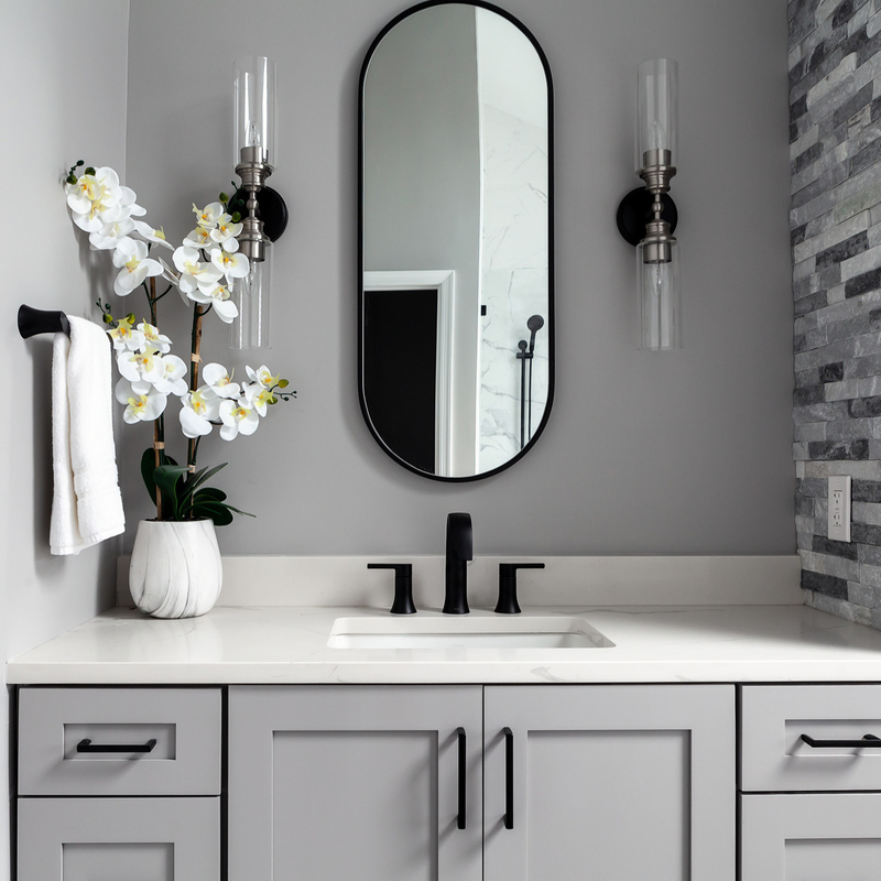 Kamar Mandi Vanity Vanity Unit Combo Neutral Grey Shaker Style Mewah Dengan 2 Pintu 6 Laci