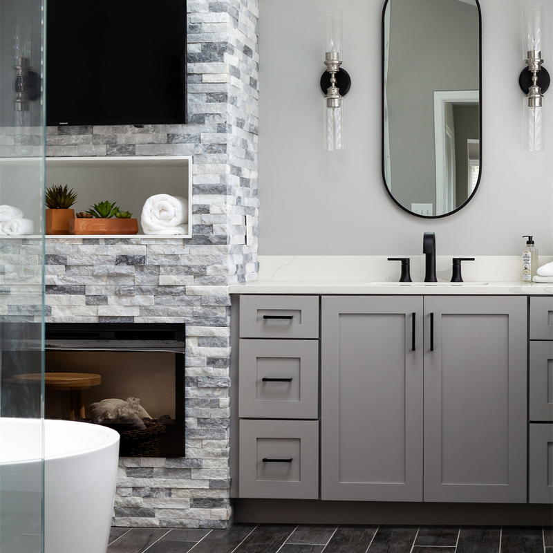 Kamar Mandi Vanity Vanity Unit Combo Neutral Grey Shaker Style Mewah Dengan 2 Pintu 6 Laci