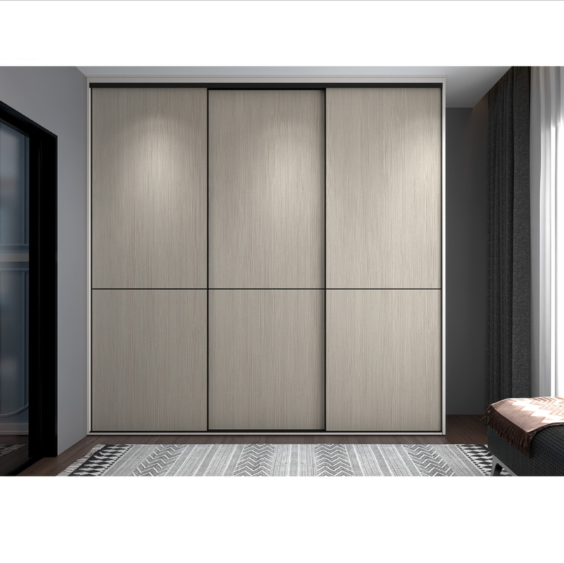 Lukisan Kayu Melamin Putih Abu-abu Lemari Pintu Geser Multi Warna Modern