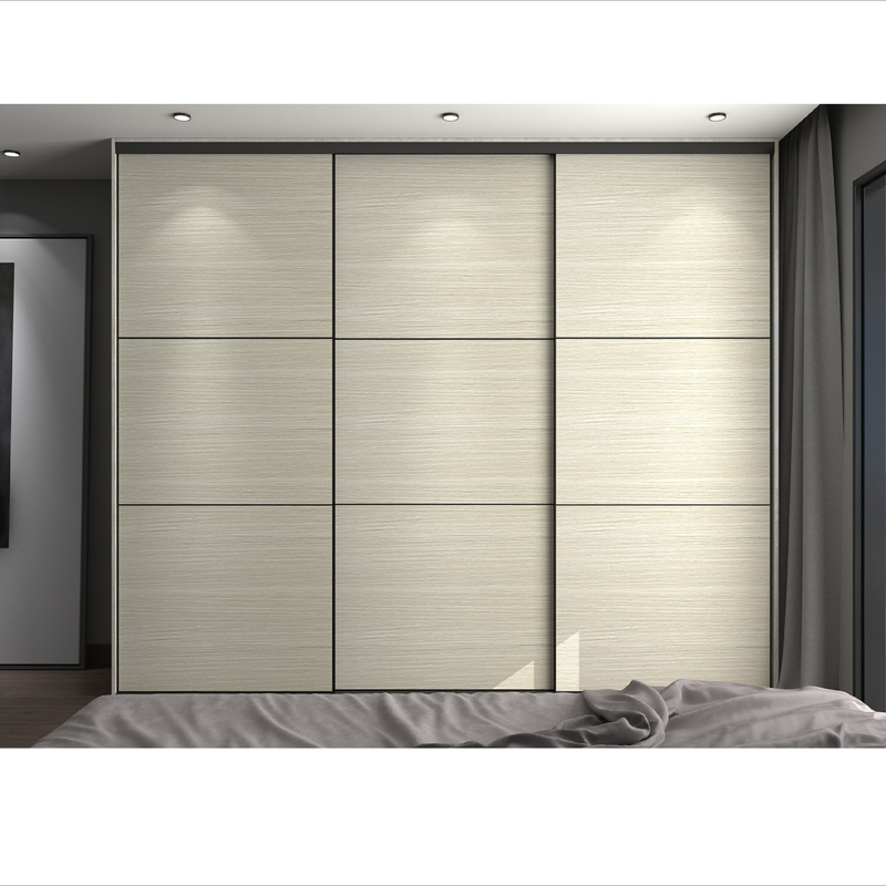 Lemari Pakaian Rumah Kamar Tidur Modern Kayu Butir Kayu Veneer Pintu Geser Kabinet Dengan Lemari