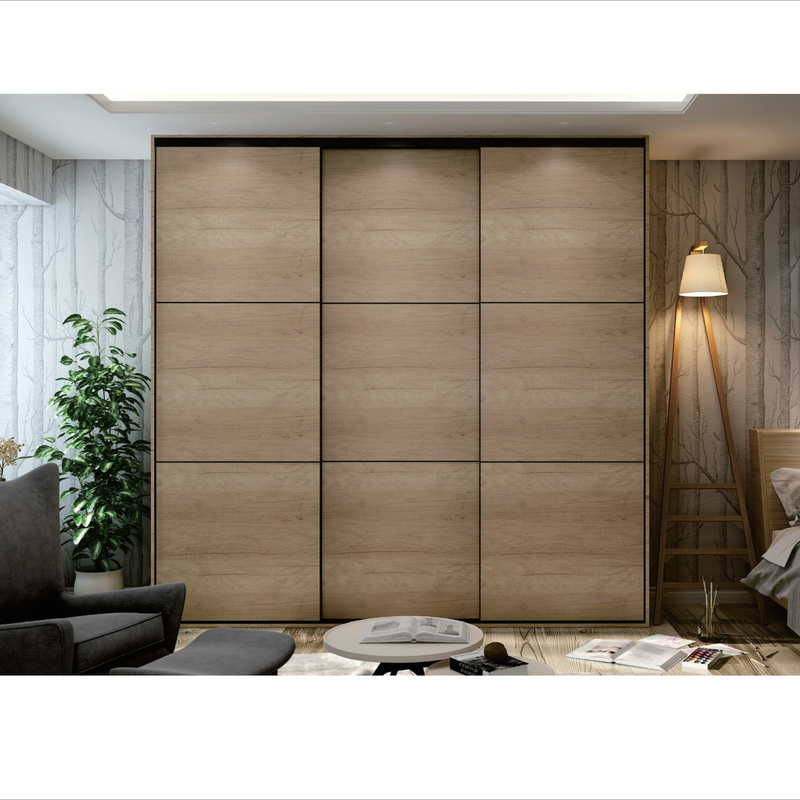 Lemari Pakaian Rumah Kamar Tidur Modern Kayu Butir Kayu Veneer Pintu Geser Kabinet Dengan Lemari