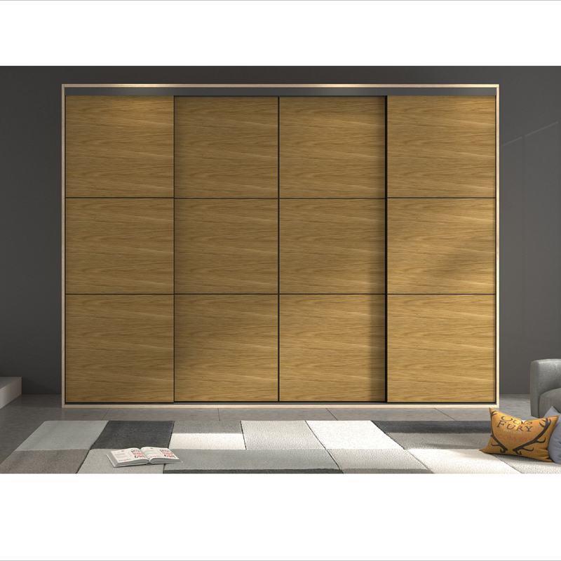 Lemari Pakaian Rumah Kamar Tidur Modern Kayu Butir Kayu Veneer Pintu Geser Kabinet Dengan Lemari