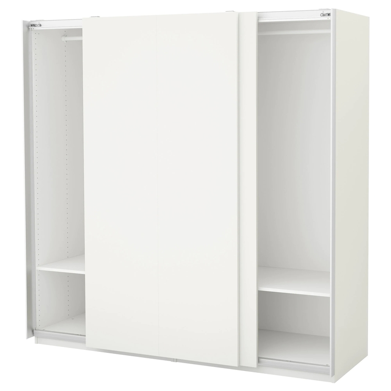 Matte White Cream Flat Panel Lacquer Pintu Geser Lemari Pakaian Kain Kamar Tidur Penyimpanan