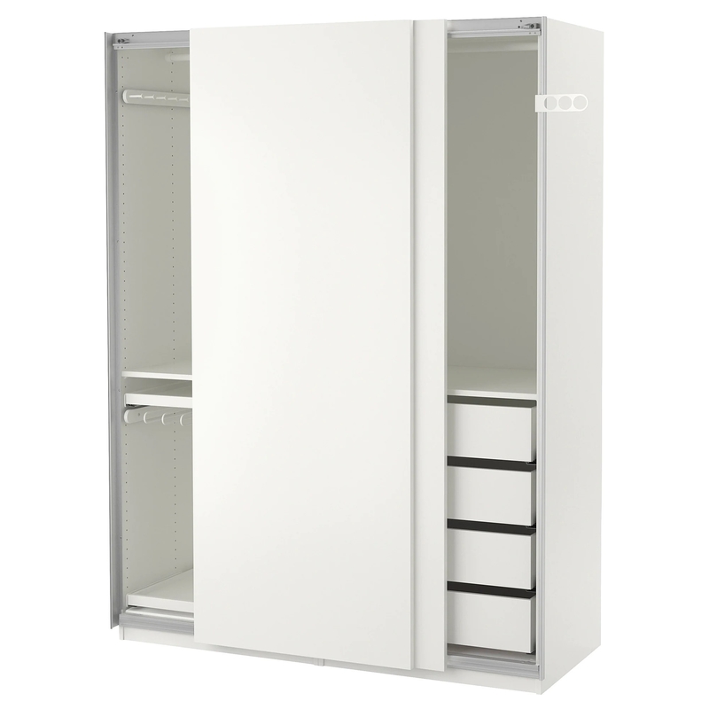 Matte White Cream Flat Panel Lacquer Pintu Geser Lemari Pakaian Kain Kamar Tidur Penyimpanan
