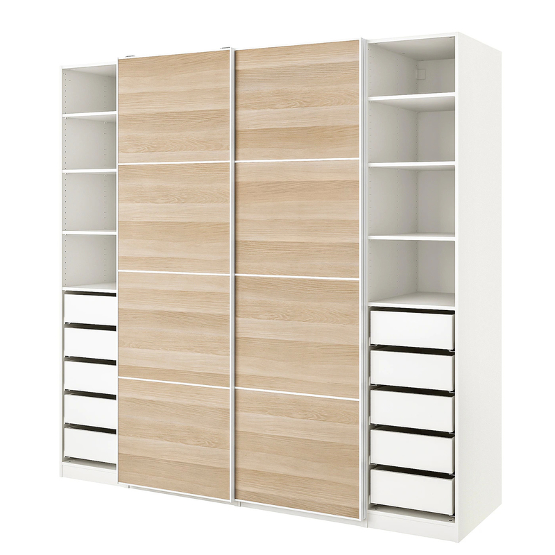 Lemari Pintu Geser Melamin Modern Modular Lacquer Kamar Tidur Dinding Lemari Kayu Butir Polos
