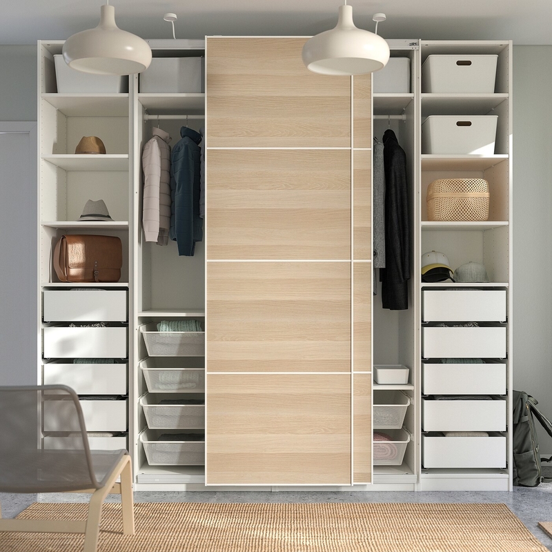 Lemari Pintu Geser Melamin Modern Modular Lacquer Kamar Tidur Dinding Lemari Kayu Butir Polos