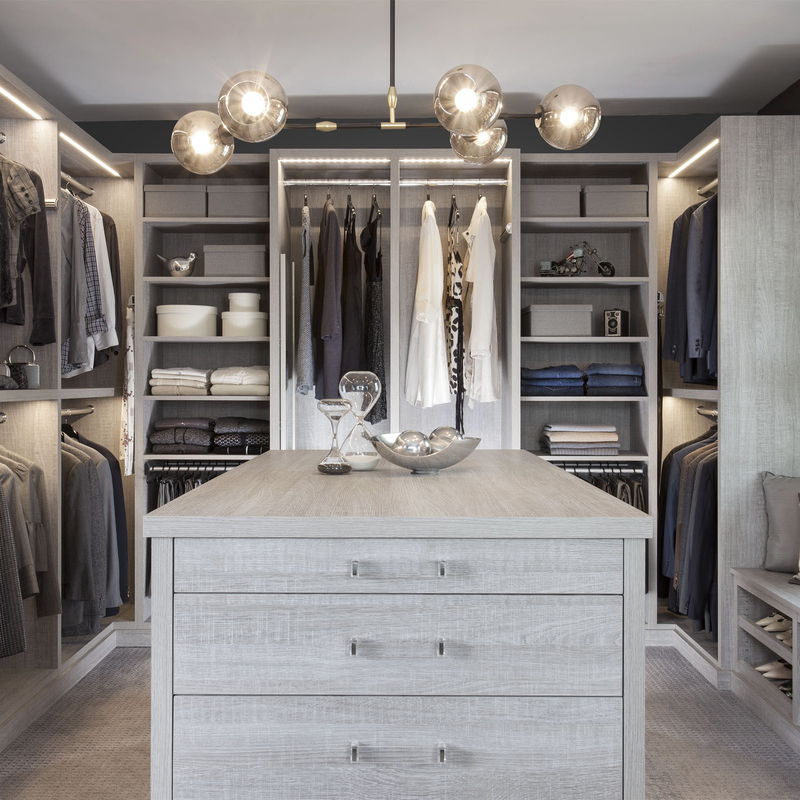 Rumah Modern Beige Grey Melamin Berjalan Di Pintu Kaca Lemari Untuk Ruang Ganti