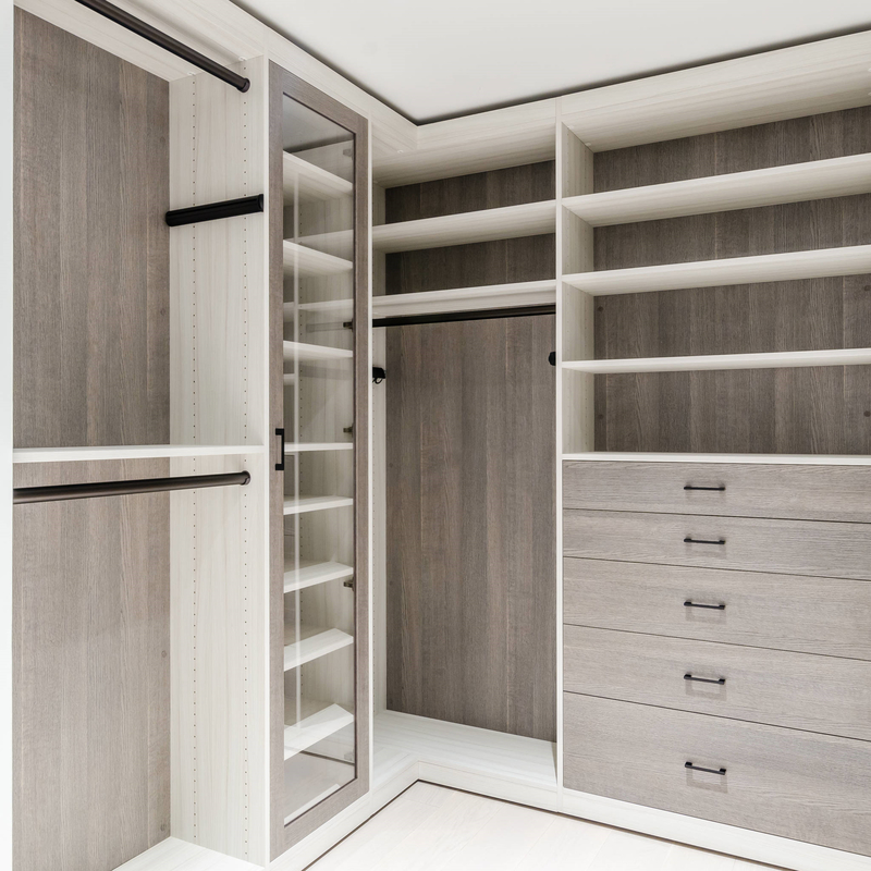 U Shape Matte Grey Melamine Walk Through Wardrobe Wooden Walk In Robe Storage