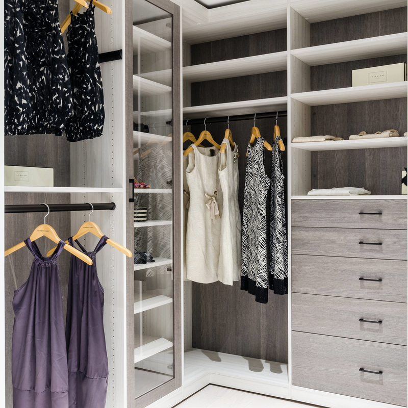 U Shape Matte Grey Melamine Walk Through Wardrobe Wooden Walk In Robe Storage