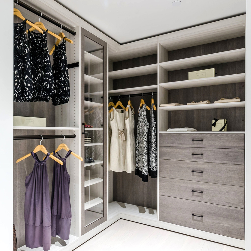 U Shape Matte Grey Melamine Walk Through Wardrobe Wooden Walk In Robe Storage