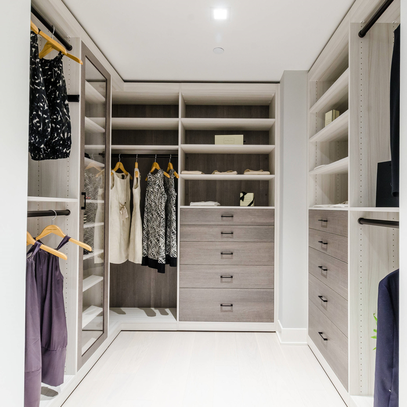 U Shape Matte Grey Melamine Walk Through Wardrobe Wooden Walk In Robe Storage