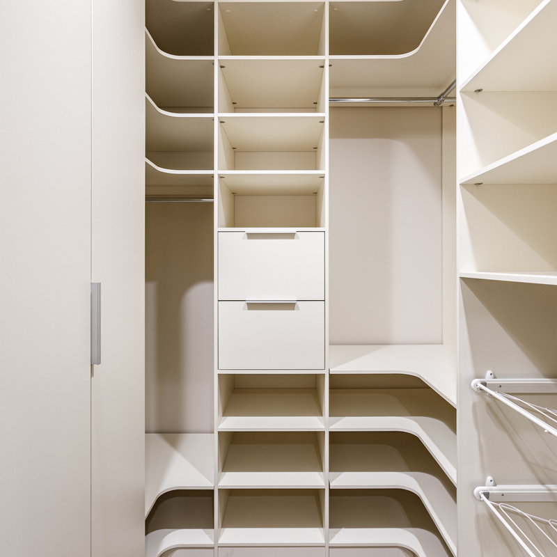 U Berbentuk Modern Walkin Closet Ardrobe Storage Warna-warni Putih Hitam Navy Biru Melamin