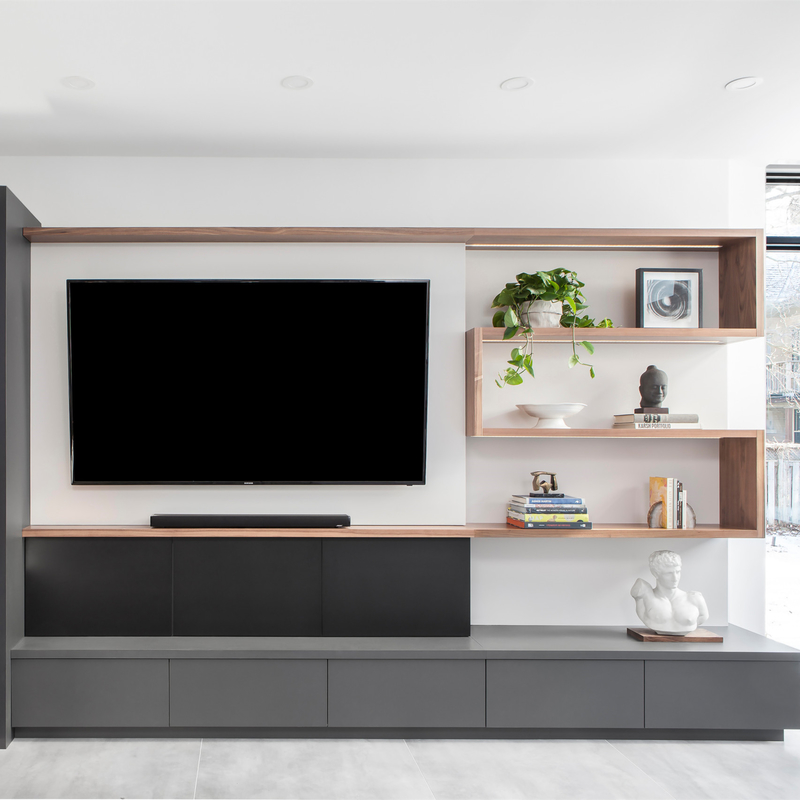 Kabinet TV Lacquer Abu-abu Gelap Minimalis MFC Tahan Lama Dengan Laci Penyimpanan