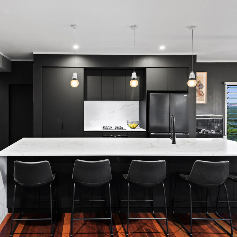 Siap Merakit I Shape Perabot Kabinet Dapur Lacquer Modular Lemari Dapur Kayu Hitam Modern Dengan Pulau