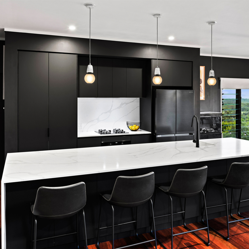 Siap Merakit I Shape Perabot Kabinet Dapur Lacquer Modular Lemari Dapur Kayu Hitam Modern Dengan Pulau