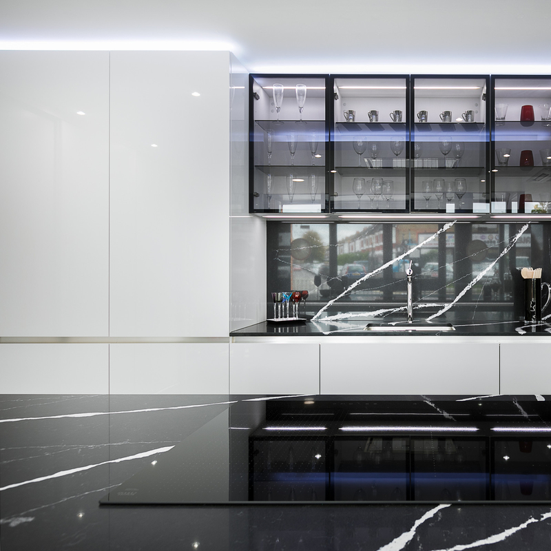 Custom Make I Shape Lacquer Kitchen Cabinet High Gloss White Base Matte Grey Island