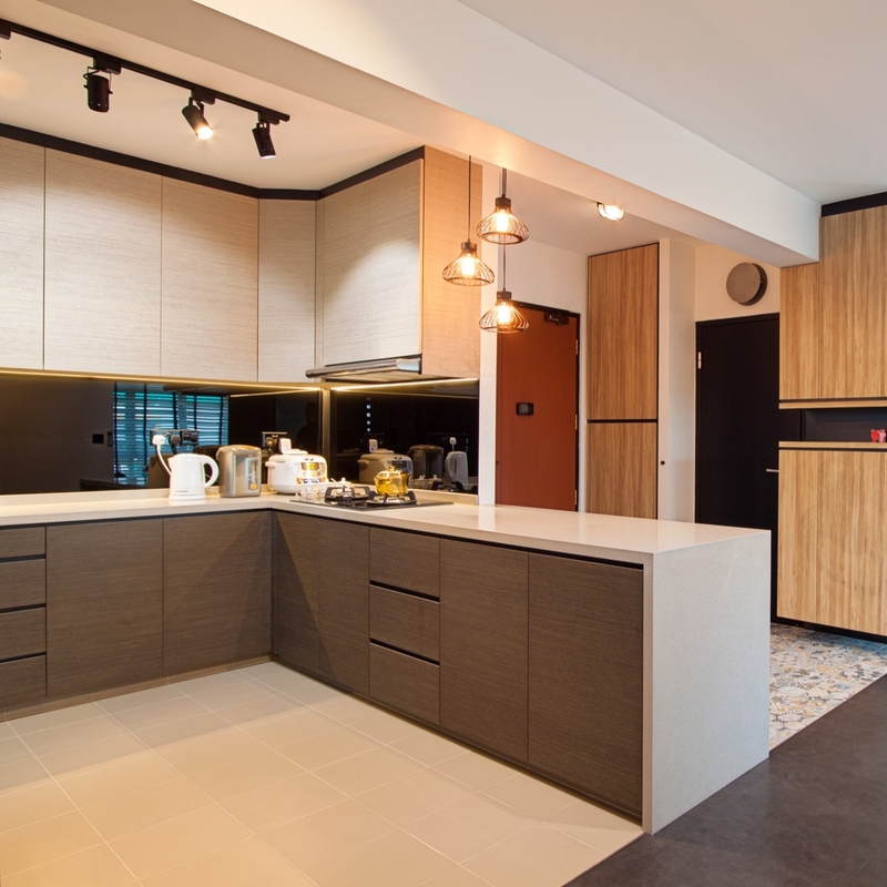 Kabinet Dapur Veneer Kayu Gantung Dinding Set Multi Warna Kombinasi E1 Grade