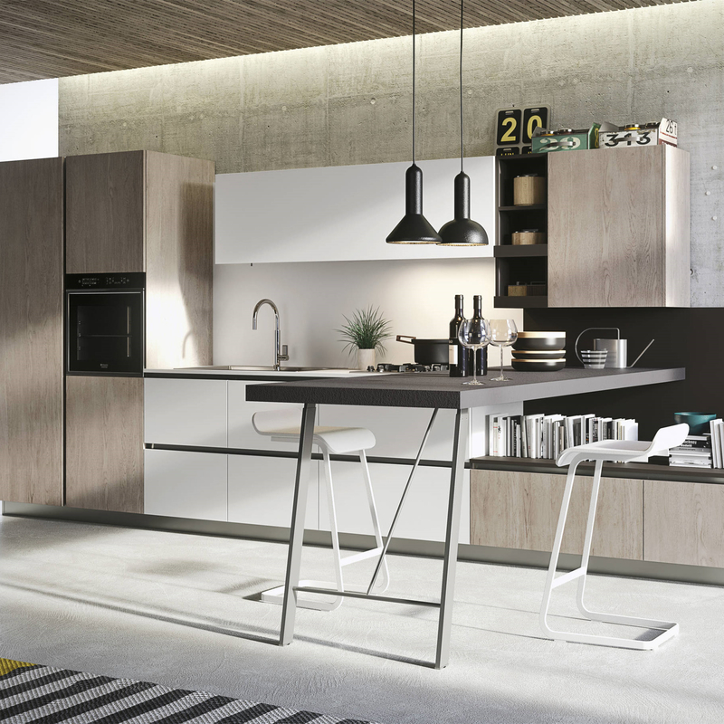 Kabinet Gantung Dapur Finish Melamin Kombinasi Dengan Handle Warna Putih Dan Hitam