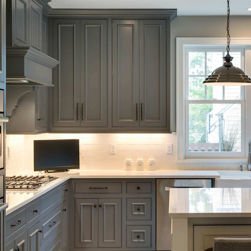 American Classic L Shape Kitchen Furniture Set Lemari Dapur Kayu Solid Untuk Rumah