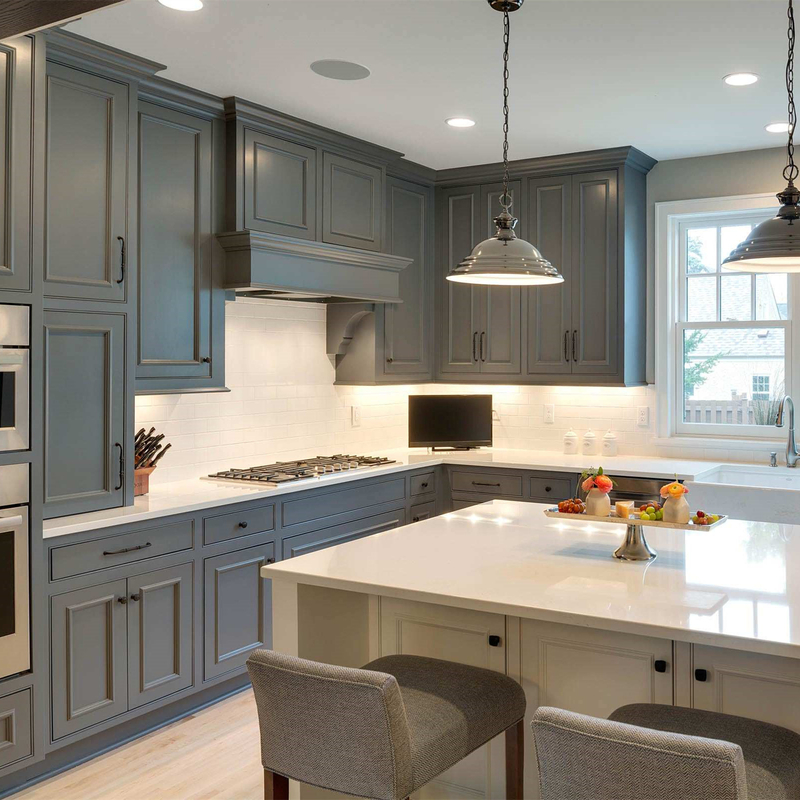 American Classic L Shape Kitchen Furniture Set Lemari Dapur Kayu Solid Untuk Rumah