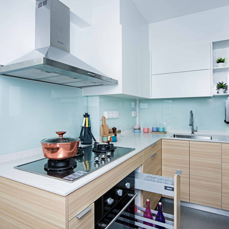 Gaya Modern Cina Kualitas Tinggi Lemari Dapur Melamin Kecil Set Lemari Dapur Putih Dan Serat Kayu