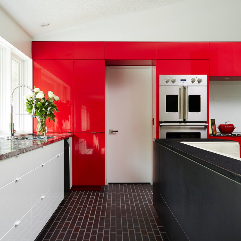 Lemari Dapur Warna Merah Anggur Gloss Tinggi Set Lengkap Dapur Lacquer Panel Datar Modern
