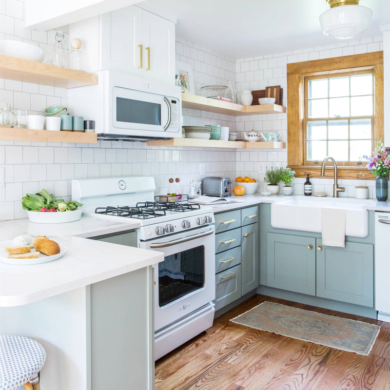 American Shaker Style Light Blue Lacquer Lemari Dapur Kecil Set Dengan Wastafel Untuk Cottage