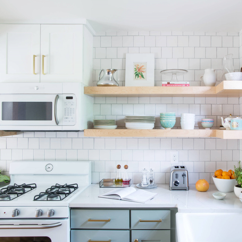 American Shaker Style Light Blue Lacquer Lemari Dapur Kecil Set Dengan Wastafel Untuk Cottage