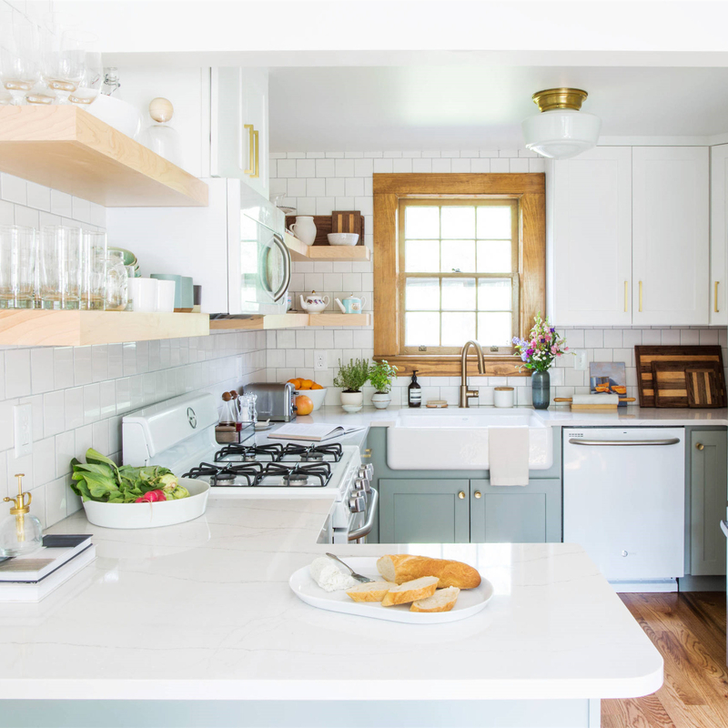 American Shaker Style Light Blue Lacquer Lemari Dapur Kecil Set Dengan Wastafel Untuk Cottage