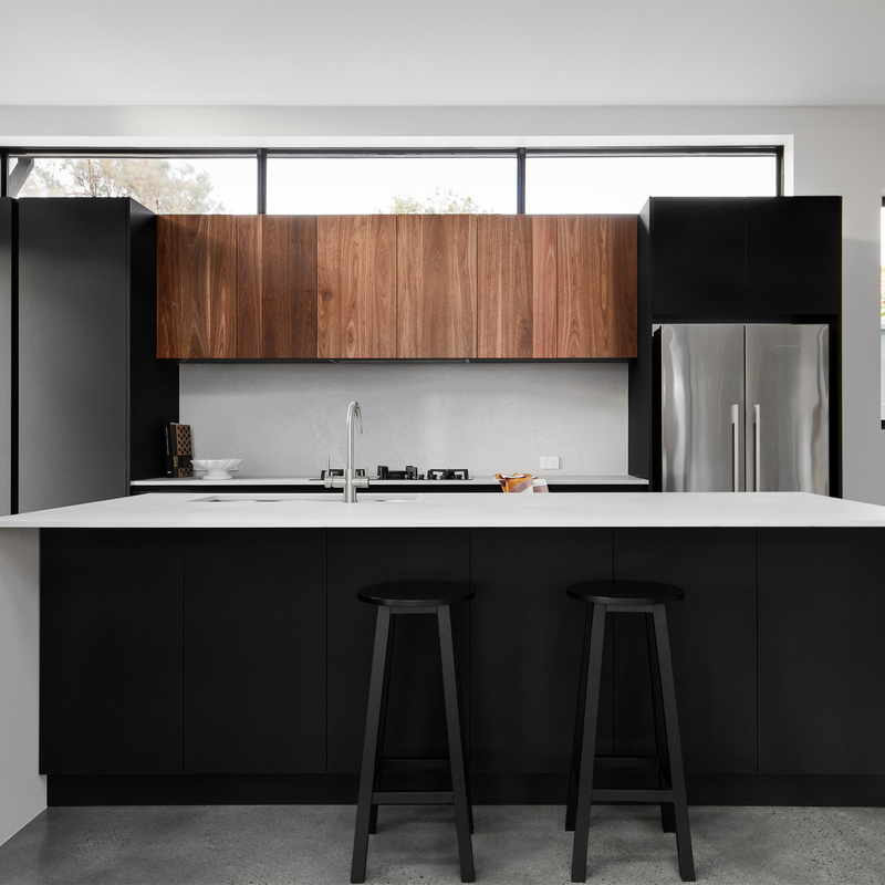 Kabinet Dapur Lacquer Matte Panel Datar Hitam Dan Putih Semua Dalam Satu Dengan Pegangan