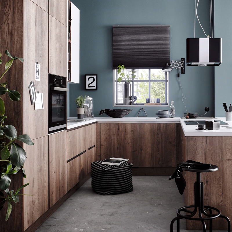 Dapur Modular MDF Kayu Veneer Lemari Dapur Perabotan Semua Dalam Satu Dengan Set Pulau