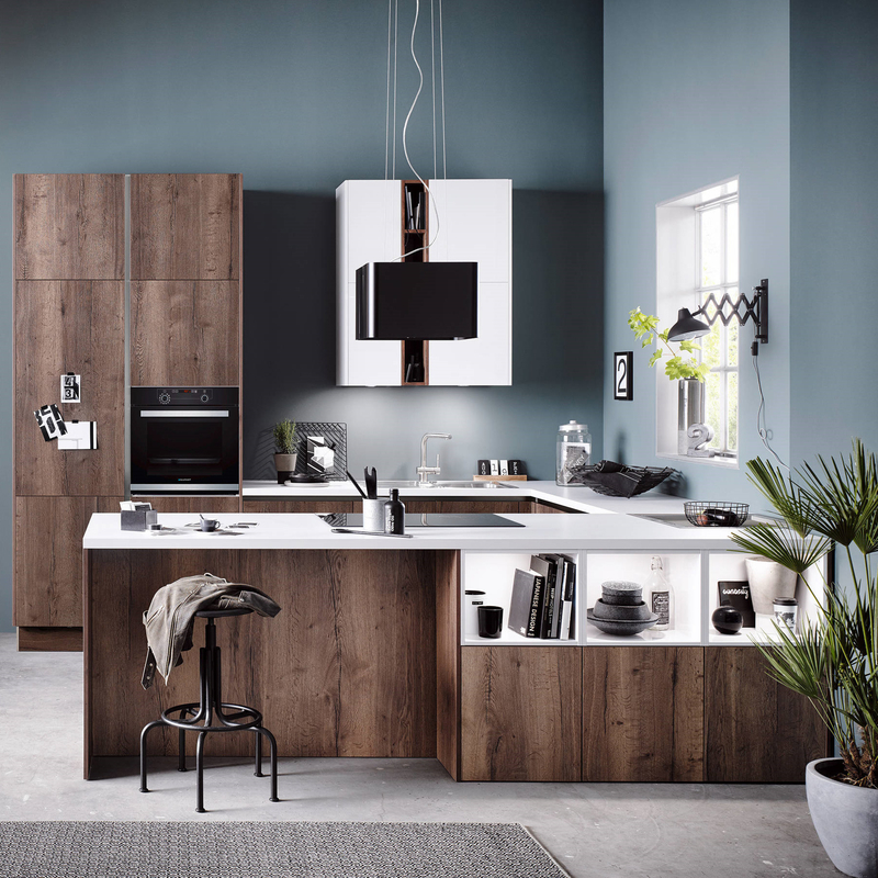 Dapur Modular MDF Kayu Veneer Lemari Dapur Perabotan Semua Dalam Satu Dengan Set Pulau