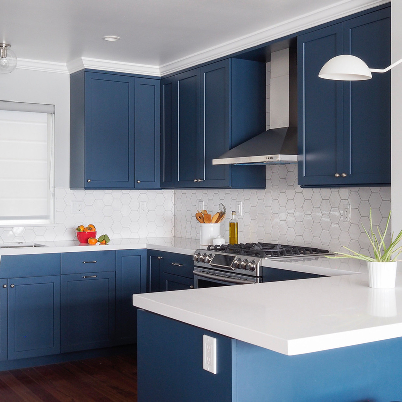 Harga Wajar Lemari Unit Dapur Rumah Biru Bentuk U Lemari Dapur Modern Lacquer USA