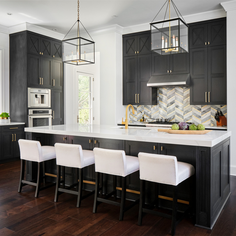 Lemari Dapur Pengocok Hitam Tutup Lembut Gagang Emas Kualitas Tinggi Modern Amerika Set Lengkap dengan Pulau