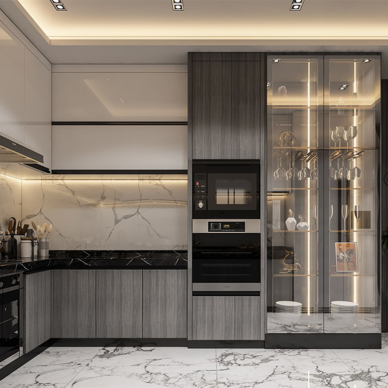 Lemari Pajangan Dapur Kaca Sudut Mewah Siap Merakit Lemari Dapur Storge Lacquer Modern