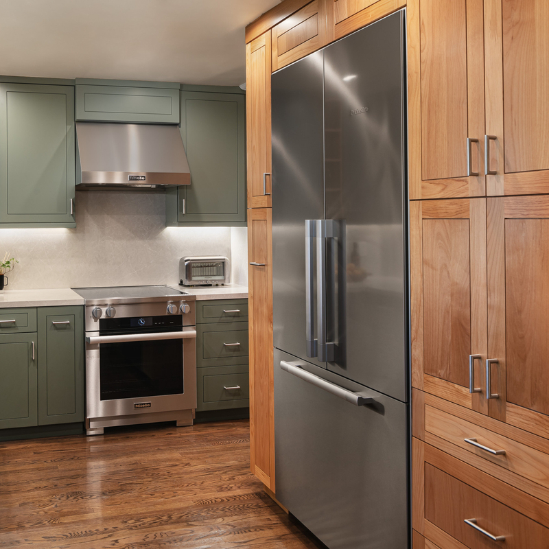 California Villa Gunakan Dapur Lemari Kayu Padat Gaya Shaker Modern Lemari Hijau Dan Biru