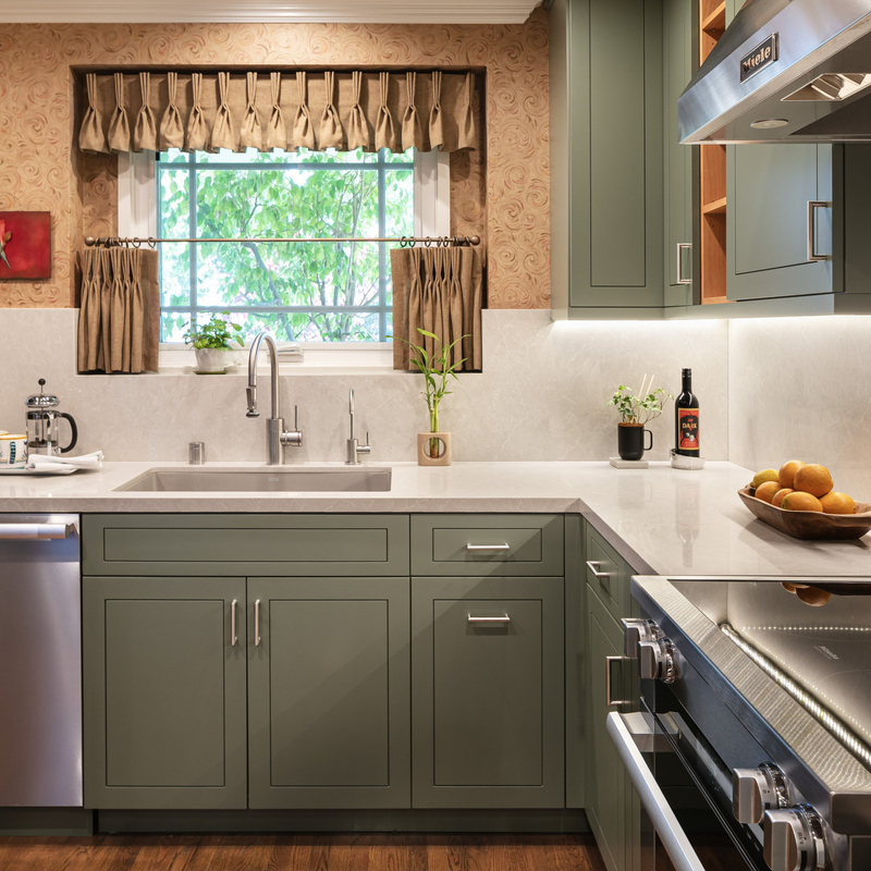 California Villa Gunakan Dapur Lemari Kayu Padat Gaya Shaker Modern Lemari Hijau Dan Biru