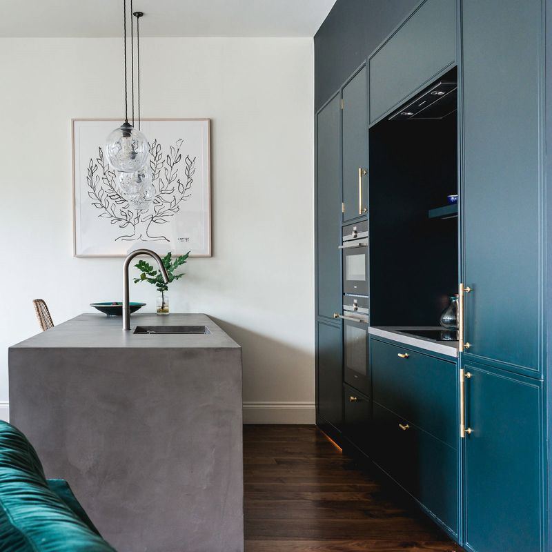 Desain Customized Biru Mengangkat Pintu Dapur Lemari Sudut Lemari Dinding Dengan Pulau