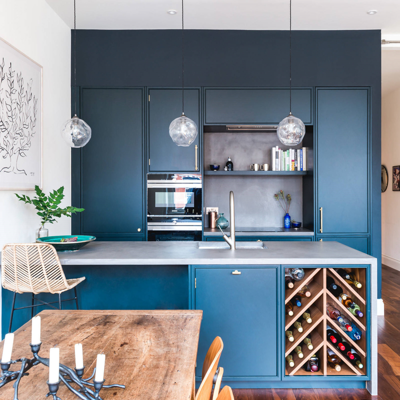 Desain Customized Biru Mengangkat Pintu Dapur Lemari Sudut Lemari Dinding Dengan Pulau