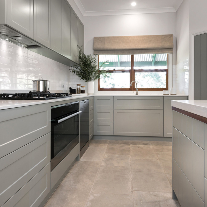 Fokus pada Desain Lemari Lemari Dapur Modular Modern USA Grey Shaker Lemari Untuk Grosir