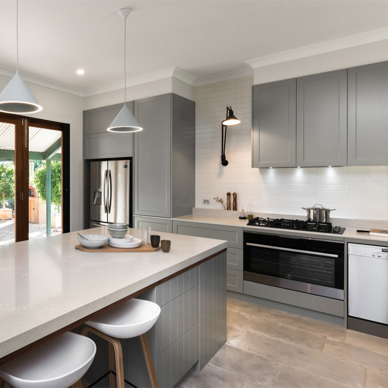 Fokus pada Desain Lemari Lemari Dapur Modular Modern USA Grey Shaker Lemari Untuk Grosir